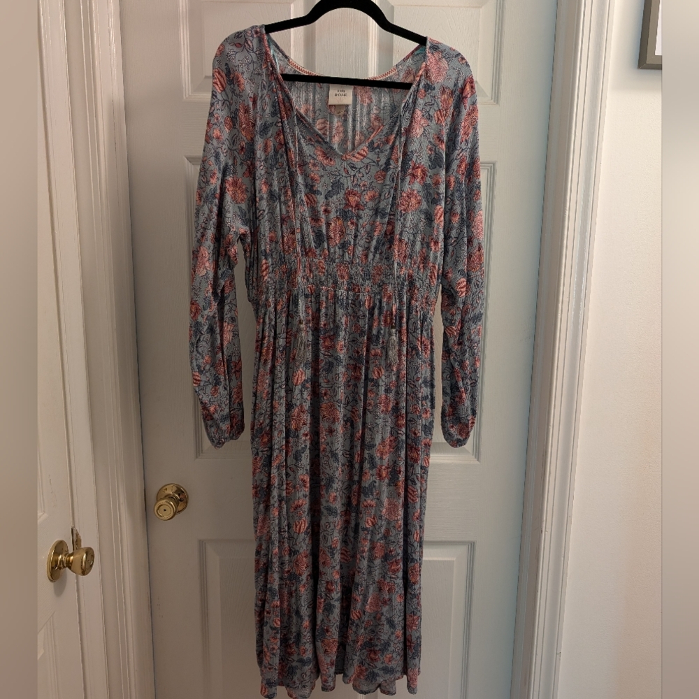 Knox Rose Boho/Cottage core Blue and Pink Floral Dress with Pockets Size Large